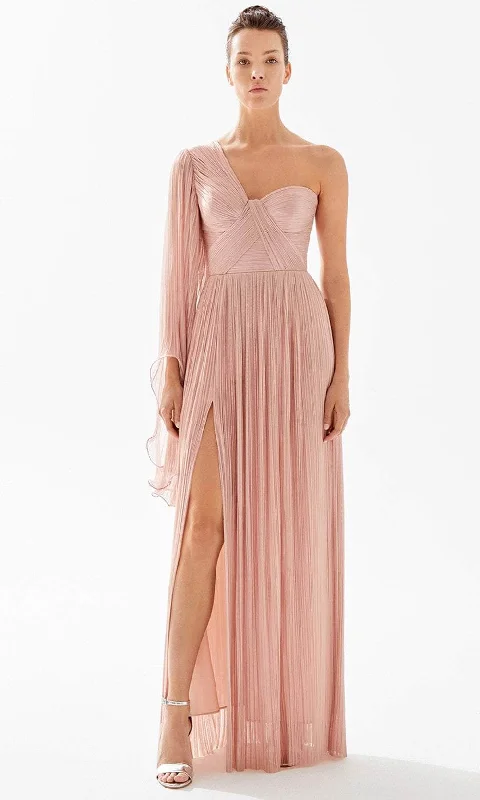 V - neck organza wedding dresses for a romantic touch​ One - shoulder wedding guest dresses with beaded details Tarik Ediz 98250 - Ruched Asymmetric Evening Dress