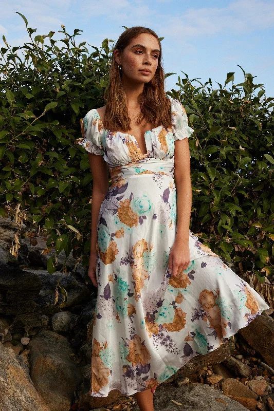 A - line midi dresses with floral prints for spring brunches Darshelle Dress - Green Floral A - line midi dresses with floral prints for spring brunches Darshelle Dress - Green Floral