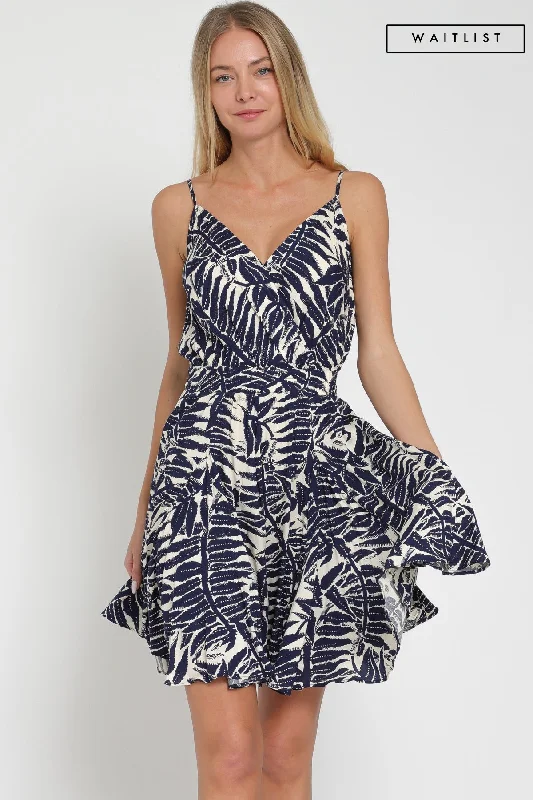 Wrap - Style Casual Dresses for Easy Wear​ Waitlist 4/8 ♥ April Sleeveless Tropical Print Mini Dress Navy