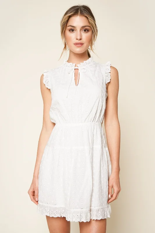Mini dresses with patchwork designs for a unique style Rapunzel Eyelet Mock Neck Mini Dress