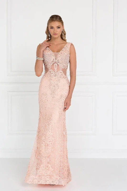 Maternity dress for a baby's first visit to the distillery Long Formal Sleeveless Lace Mermaid Prom Dress
