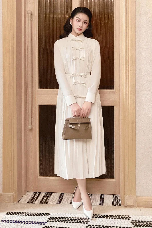 Midi dresses with animal prints for a bold and confident appearance Akina Pleated Cuff Sleeved Linen Cotton Midi Dress Midi dresses with animal prints for a bold and confident appearance Akina Pleated Cuff Sleeved Linen Cotton Midi Dress