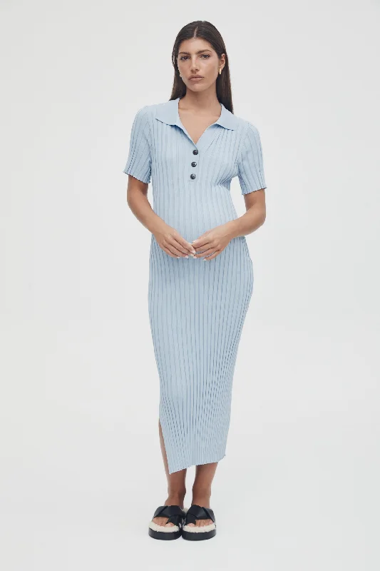 Maternity dress for a baby's first visit to the theater Luxe Polo Dress (Sky Blue)