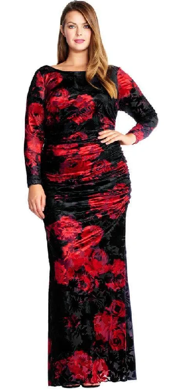 Maternity dress for a baby's first visit to the rose garden Adrianna Papell AP1E202189 Long Plus Size Floral Print Velvet Dress