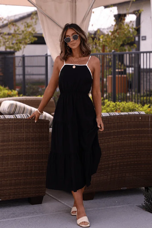 Embroidered Casual Dresses with Intricate Designs​ Timeless Monochrome Bow Midi Dress