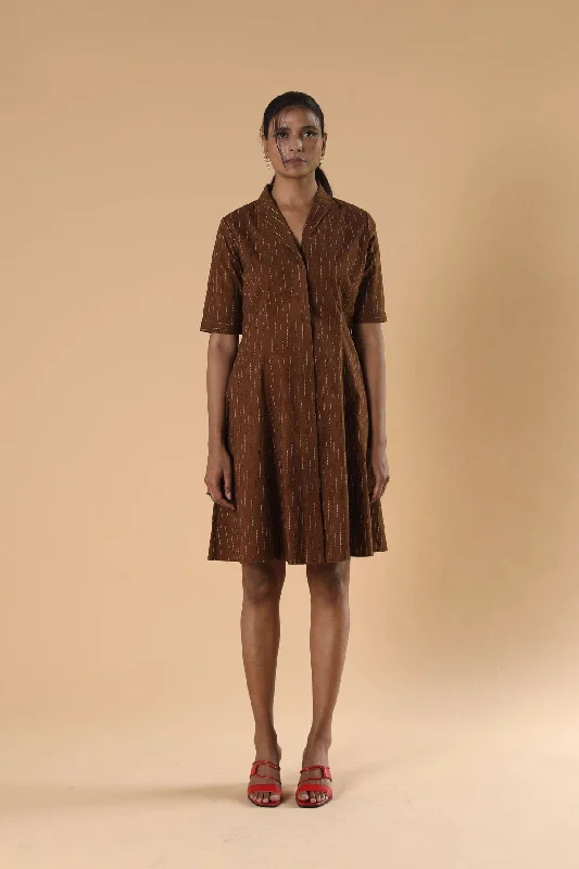 Everyday Sheath Dress in Wool for Winter​ Printed Brown Cotton Dress for Women- Qua