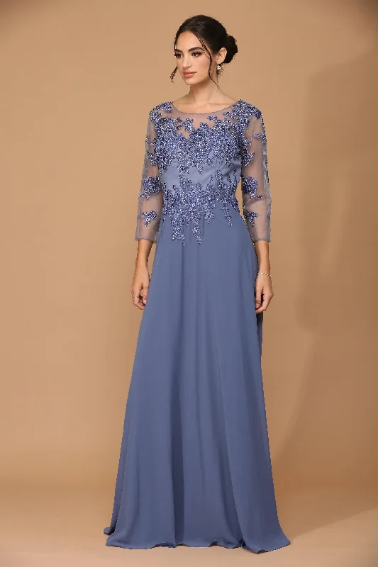 Long - sleeved lace wedding dresses for a modest style​ Sequined wedding guest dresses for an evening wedding Long Mother of the Bride Formal Chiffon Dress