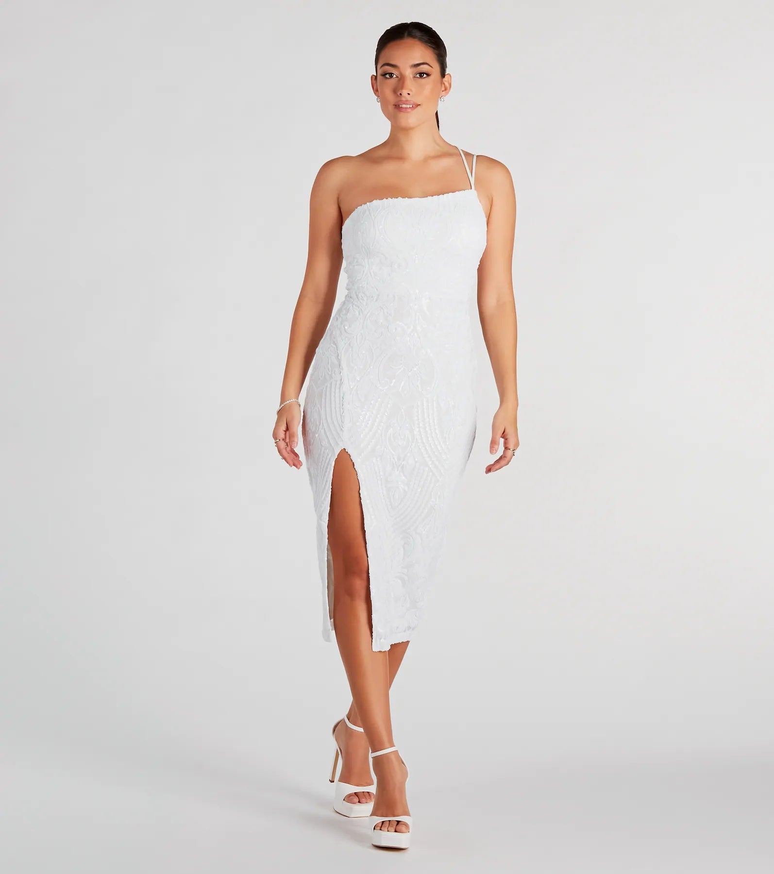 Sheath midi dresses with beaded embellishments for a formal occasion Gigi Formal Sequin One-Shoulder Midi Dress Sheath midi dresses with beaded embellishments for a formal occasion Gigi Formal Sequin One-Shoulder Midi Dress