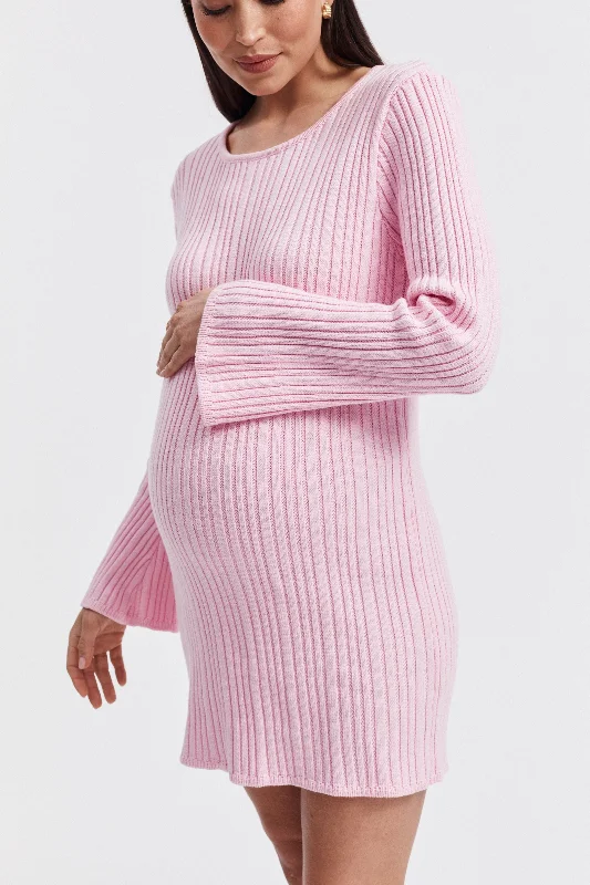 Maternity dress for a baby's first visit to the brewery Textured Bell Sleeve Dress (Pink)