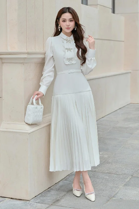 Midi dresses with asymmetric hems for a fashion - forward and dynamic appearance Vita A-line Cuff Sleeved Silk Cotton Blend Midi Dress