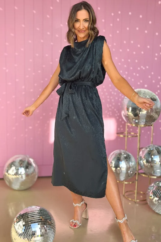Mini dresses with ribbed textures for a unique appearance Karlie Hunter Green Satin Animal Print Sleeveless Maxi Dress
