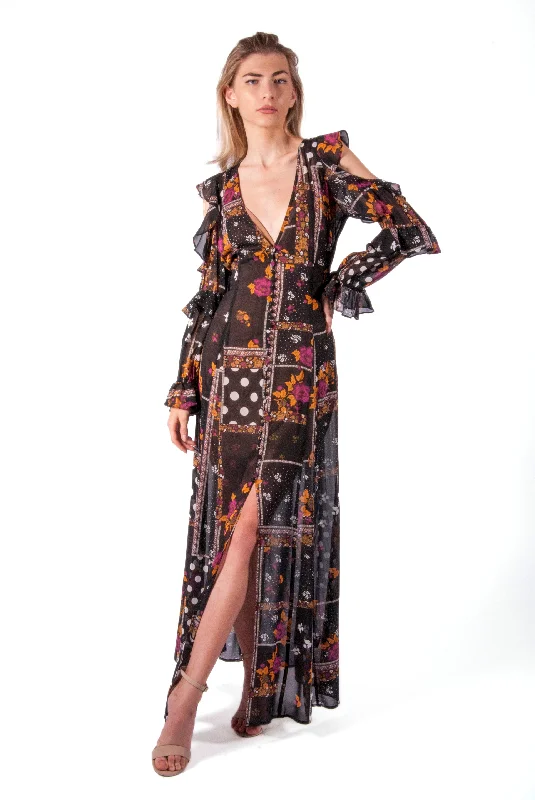 Everyday Dress with Batik Print for an Ethnic Look​ FOR LOVE & LEMONS- ELYSE RUFFLED MAXI DRESS
