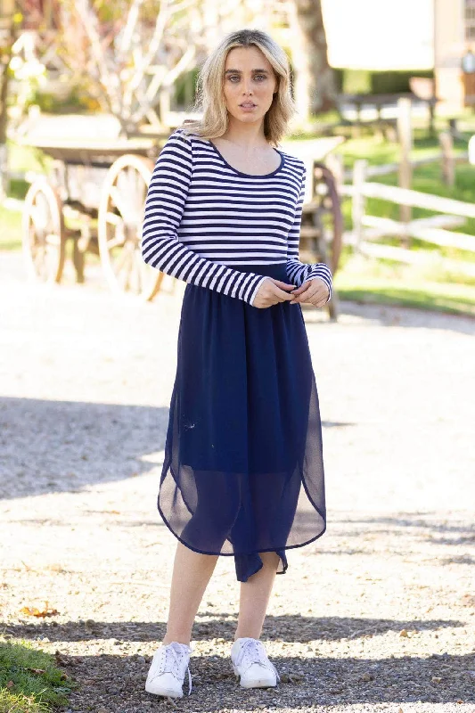 Midi dresses with animal prints for a bold and confident appearance Siri Long Sleeve Midi Dress Navy