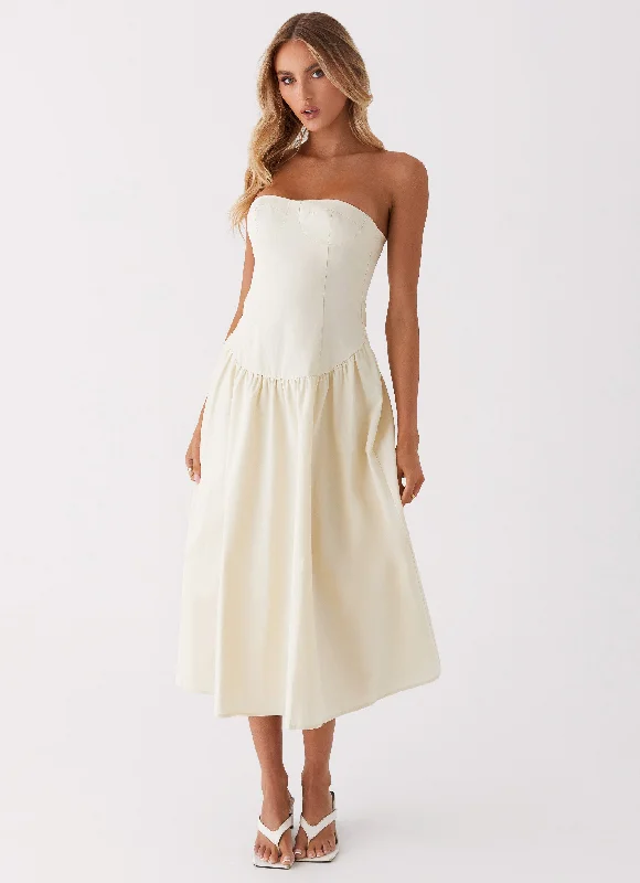  Rosebud Bustier Midi Dress - Ivory