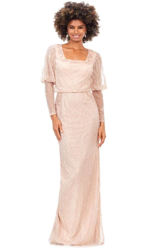 Modern minimalist wedding dresses with clean lines​ Printed wedding guest dresses with tropical motifs for beach weddings Ashley Lauren 11201 - Sequined All Over Blouson Gown