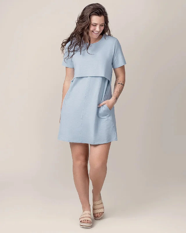 Maternity dress for a baby's first visit to the circus Emmie Nursing T-shirt Dress | French Blue