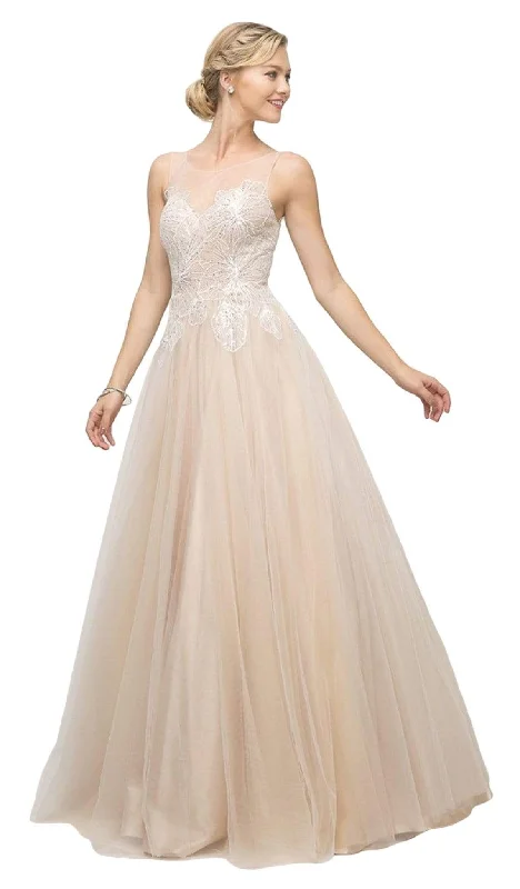 Wedding dresses with a detachable skirt for versatility​ Mini wedding guest dresses with glittery accents for a trendy look Cinderella Divine - UE009 Illusion Neckline Lace Bodice Tulle Gown