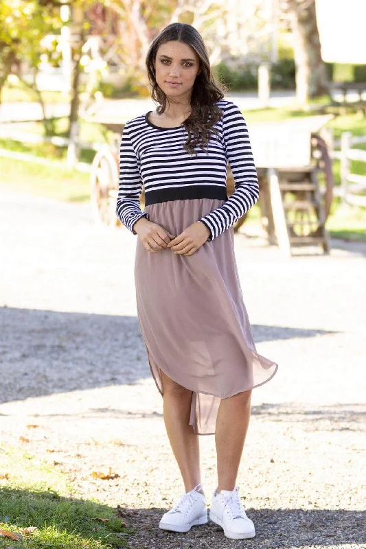 Midi dresses with metallic threads for a glamorous evening event Siri Long Sleeve Midi Dress Beige