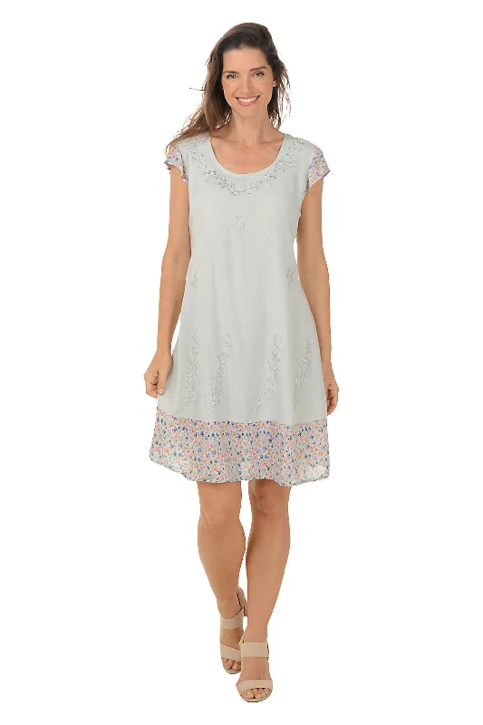 Plus - Size Casual Dresses for a Comfortable Fit​ Grey Floral Hem Cap Sleeve Dress