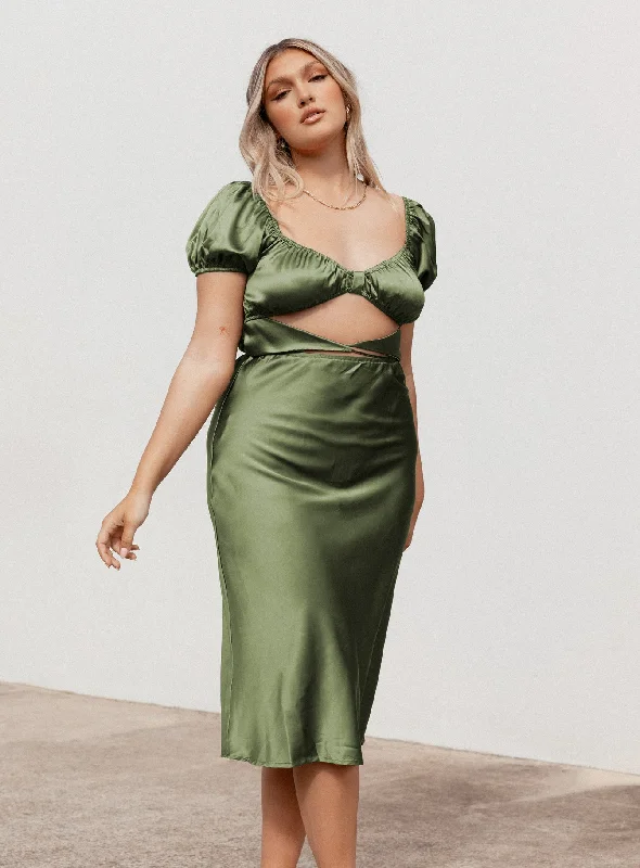 Midi dresses with sheer panels for a touch of allure Nakita Midi Dress Khaki