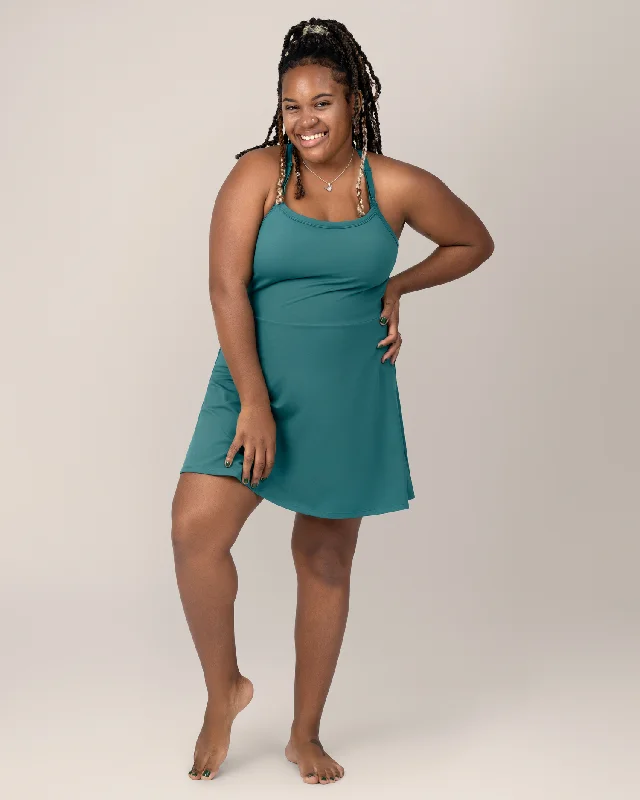Maternity dress for a baby's first visit to the vertical garden Stevie Active Racerback Nursing Dress | Teal