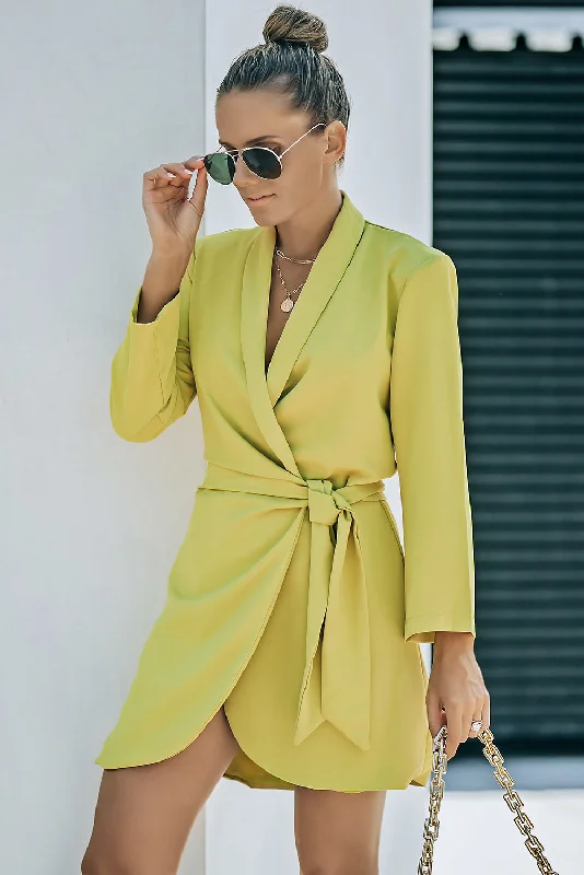  Belted Shawl Collar Blazer Dress