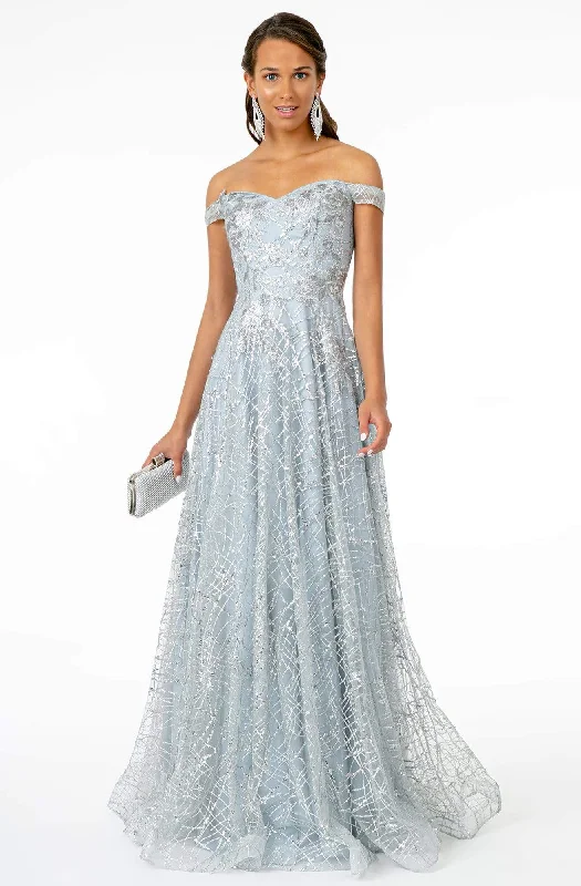 Halter - neck wedding dresses with a unique neckline​ Bow - backed wedding guest dresses in silk for a luxurious feel GLS by Gloria - GL2887 Floral Embroidered Glitter Mesh Gown