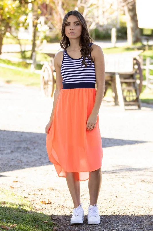Midi dresses with cold - shoulder cutouts for a trendy style Siri Midi Dress Fluro Coral