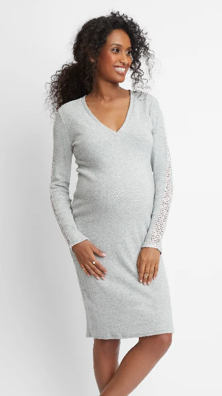Maternity dress for a baby's first visit to the circus Sweater Maternity Dress with Lace Insert