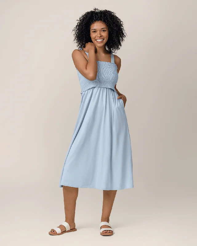 Maternity dress for a summer barbecue Sienna Smocked Maternity & Nursing Dress | French Blue