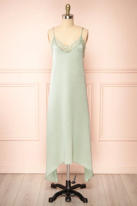 Mini dresses with off - the - shoulder styles Kirsi Sage | Long Nightgown w/ Lace Trim