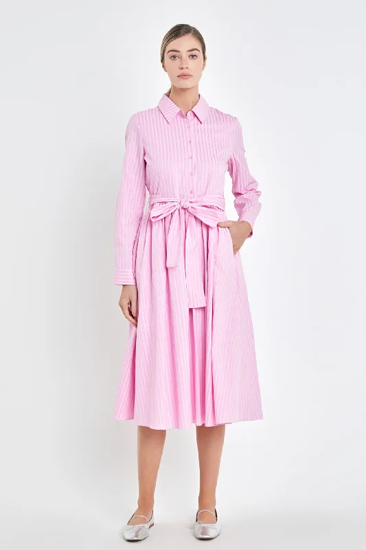Button - Front Casual Dresses with Decorative Buttons​ Striped Shirt Maxi Dress