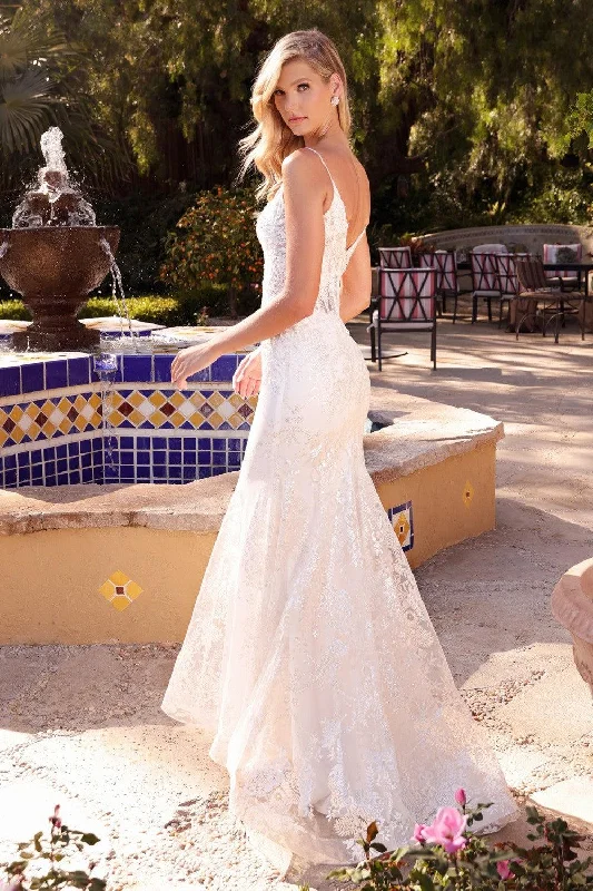 One - shoulder wedding dresses with a flowing sleeve​ Polka - dot - printed wedding guest dresses with short sleeves Cinderella Divine J825W Spaghetti Strap Long Lace Wedding Dress