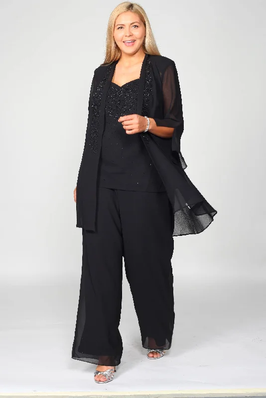 Long - sleeved lace wedding dresses for a modest style​ Sequined wedding guest dresses for an evening wedding R&M Richards 7216 Mother Of The Bride Jacket Dress Pant Suit