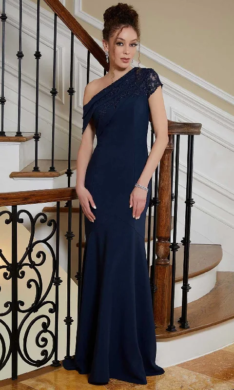Wedding dresses with a detachable skirt for versatility​ Mini wedding guest dresses with glittery accents for a trendy look MGNY By Mori Lee 72832 - One Shoulder Trumpet Evening Gown