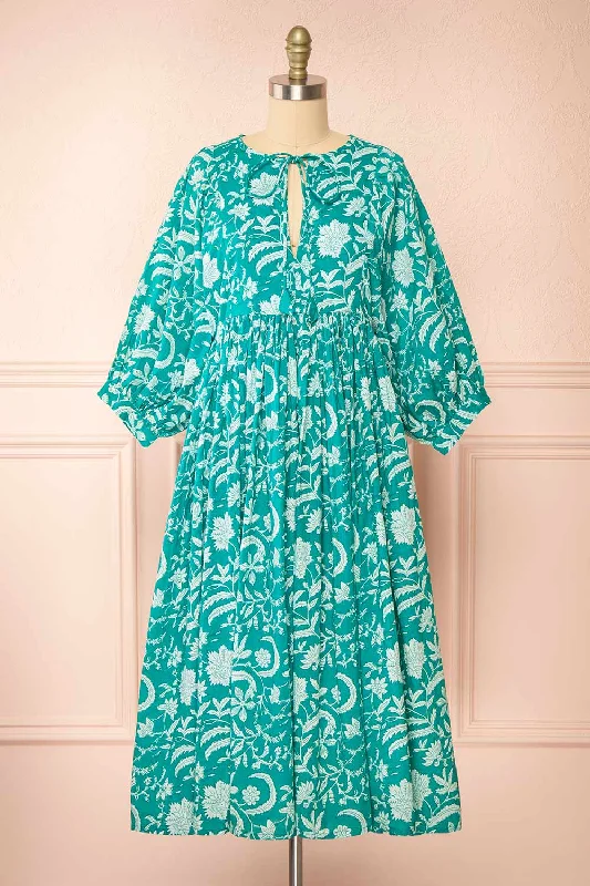 Strapless mini dresses for a beach vacation Bellami | Loose Midi Turquoise Floral Dress