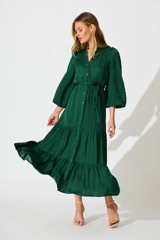 Midi dresses with asymmetric hems for a fashion - forward and dynamic appearance Glimmer Midi Dress in Emerald