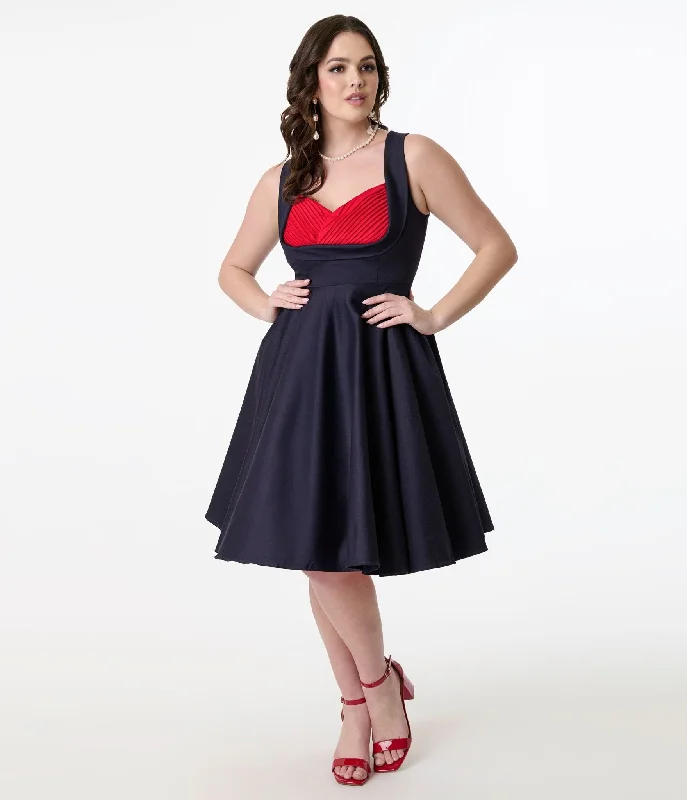  Dolly & Dotty 1950s Navy & Red Grace Swing Dress
