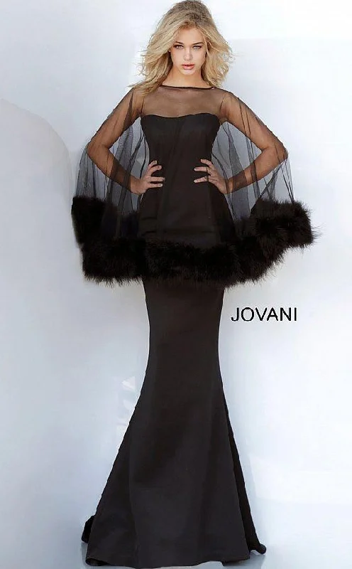Maternity dress for a dinner date with partner Jovani 1142 Long Formal Cape Evening Gown