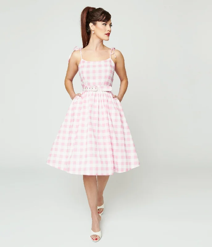 Everyday Dress with Paisley Print for a Vintage Look Unique Vintage Pink & White Gingham Bobbie Swing Dress