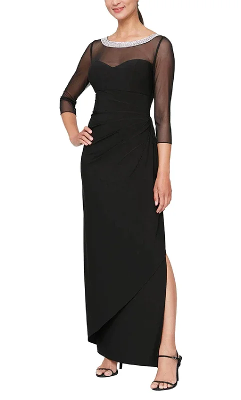 Princess - style wedding dresses with a full skirt​ Wedding guest dresses with cold - shoulder designs and solid colors Alex Evenings 82351578 - Beaded Bateau Formal Dress