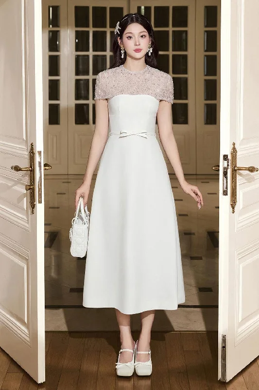 Midi dresses with ribbed textures for a unique and tactile appearance Coco A-line Round Neck Cotton Lace Midi Dress