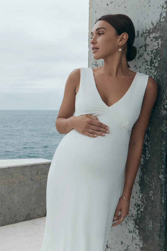 Maternity dress with pockets for convenience Fluid Jersey Slip Dress (Ivory)
