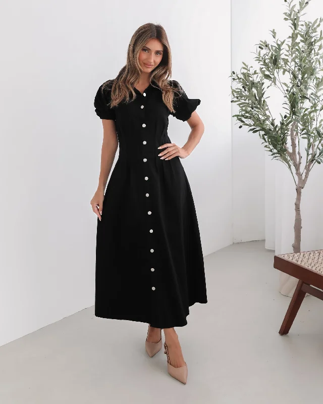 Midi dresses with pom - pom trims for a playful and festive look Zorina Dress - Black