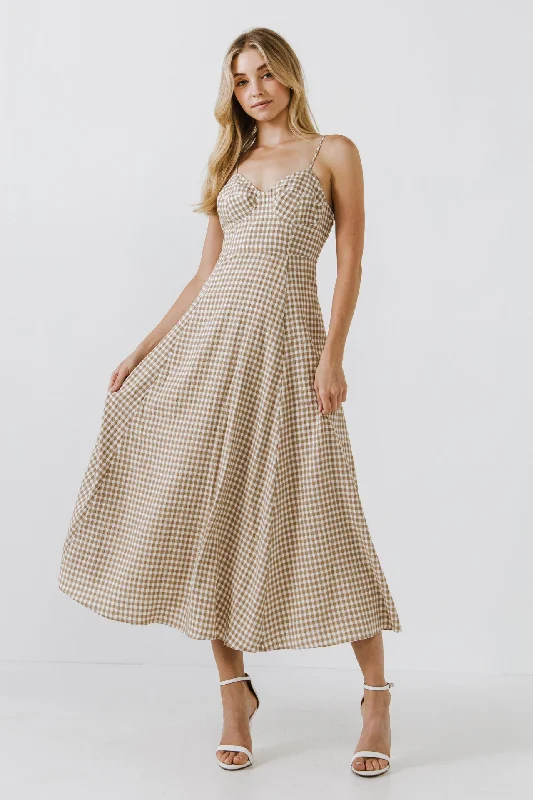 Denim Casual Dresses for a Casual and Durable Option​ Gingham Coreset Maxi Dress