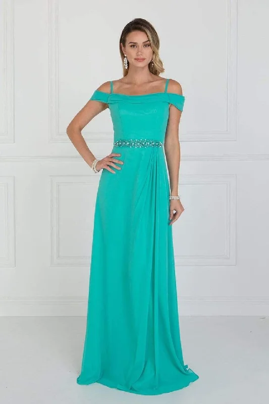 Wedding dresses with a dropped waist for a retro style​ Animal - print wedding guest dresses in subtle colors for a bold statement Elizabeth K - GL1522 Draped Cowl Back A-Line Chiffon Gown