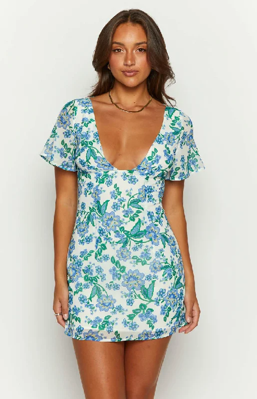 Cotton mini dresses for a comfortable everyday option Mira Blue Floral Chiffon Mini Dress Cotton mini dresses for a comfortable everyday option Mira Blue Floral Chiffon Mini Dress