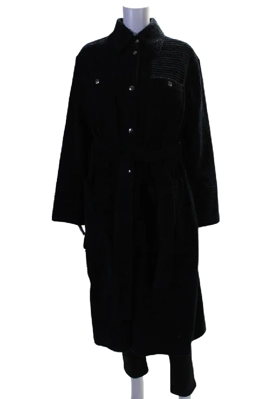 Women's reversible down coats with two - tone designs for versatile stylingACNE Studios Womens Belted Button Down Coat Navy Blue Cotton