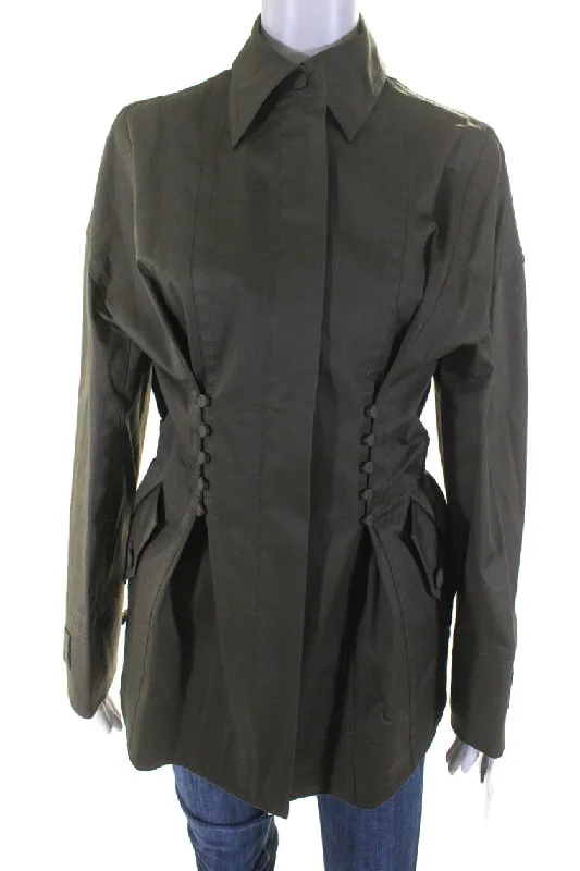 Women's long - sleeve wool coats in a houndstooth pattern for a classic charmAdeam Womens Workwear Jacket Olive