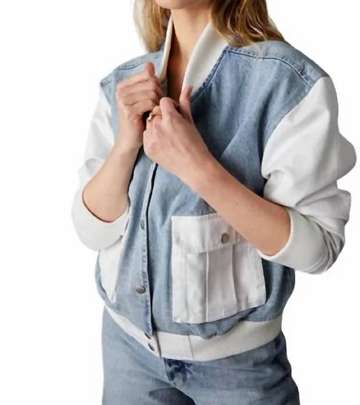 Checkered women's wool coats in a classic pattern for a timeless styleAdmiral Mixed Media Bomber Jacket In Light Stone